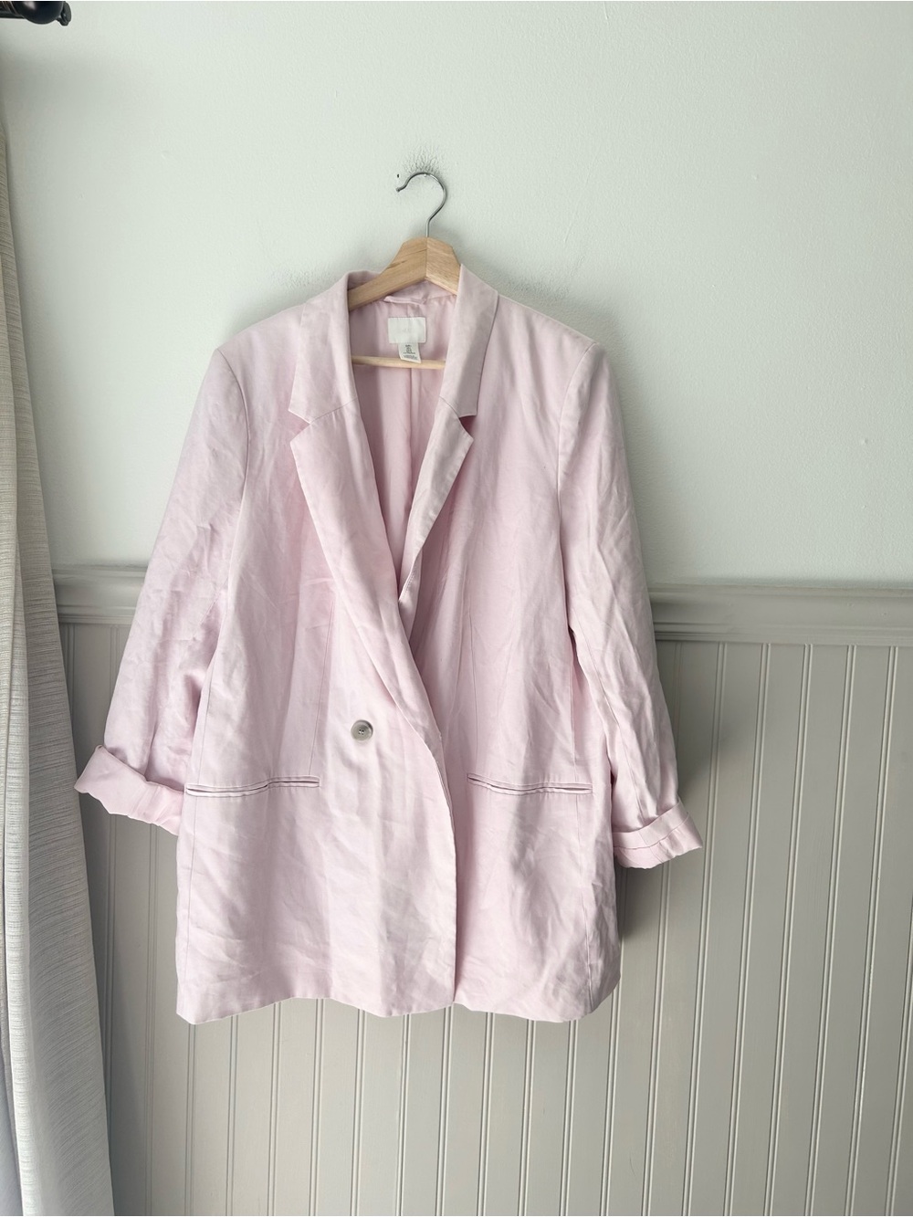 H&M Large Light Pink Double Breasted Blazer Rolled Sleeve